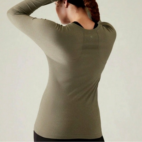 ATHLETA Taupe shimmer MOMENTUM seamless Long Sleeve Top size M - Picture 15 of 16